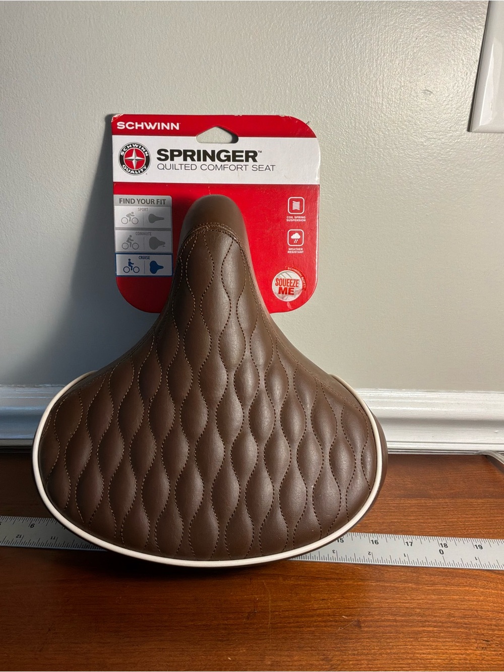 Schwinn Brown Quilted Springer Comfort Bike Saddle with Cream/White trim